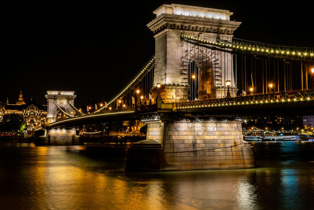 Beautiful Budapest Chain Bridge at Night