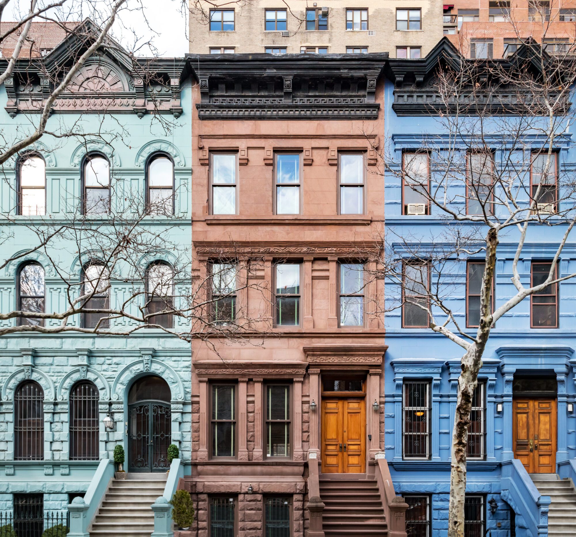 Coloridos edificios históricos en el Upper West Side de Manhattan en Nueva York