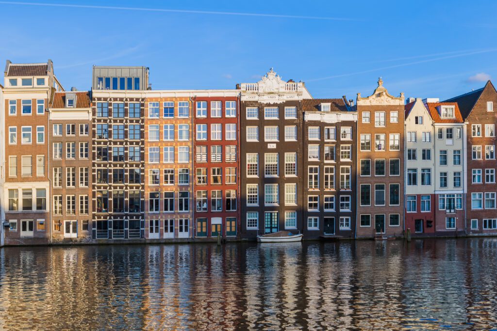 Amsterdam, Holland, Street Scenes, Row Luxury Shops, Townhouses in